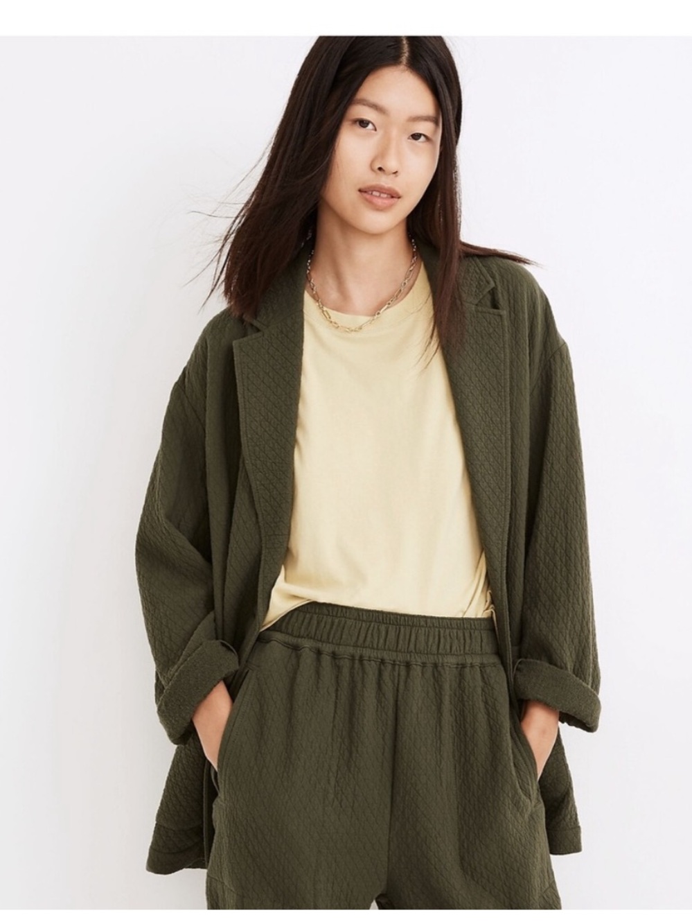 Madewell Diamond Jacquard Shaw Blazer Green L
